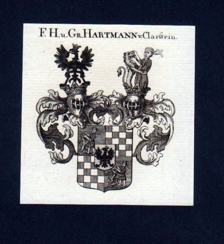 1780 Freiherren Grafen Hartmann Clarstein Kupfer Wappen