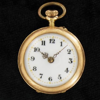 Kleine reich verzierte Damen Taschenuhr in 14 Kt Gold Pocket watch aus