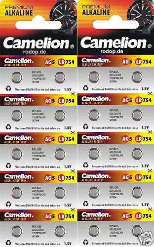 20x AG5 Knopfzellen Camelion LR754 LR48 193 393 SR754W