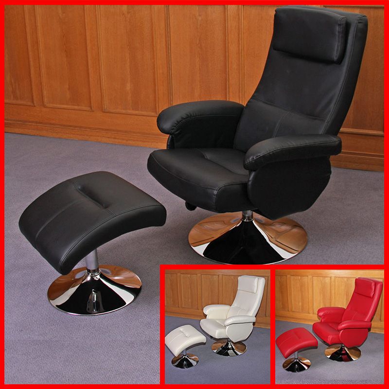 Relaxliege Relaxsessel Fernsehsessel N28 mit Hocker ~ schwarz, rot