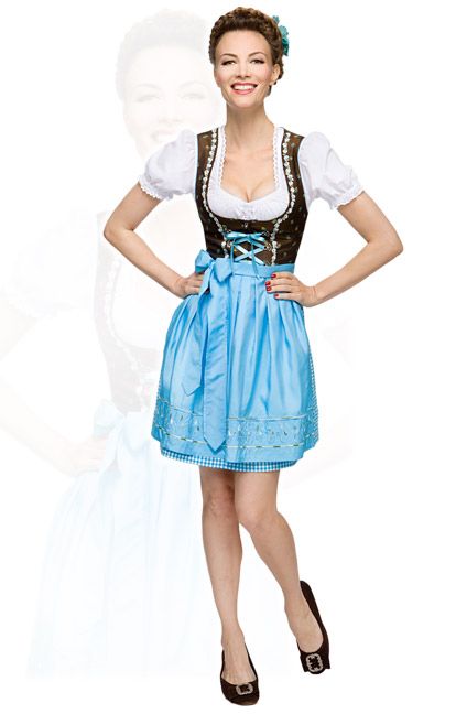 Stockerpoint Minidirndl 3tlg. Pippa türkis 50 cm karo Wiesn Dirndl