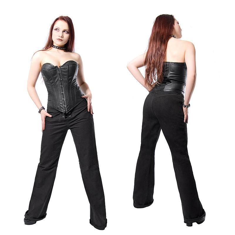 Lederhose Front Lace, mit Schlag, Schnürung statt RV, Gothic Rock