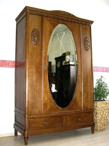 ANTIK Jugendstil Kleiderschrank Dielenschrank Garderobe Spiegel Eiche