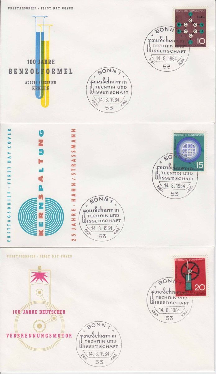 BRD Bund 1964 FDC Mi 440 442 100 Jahre Benzolformel