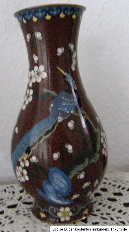 Alte Cloisonné  Vase   Vogelmotiv 1950/60