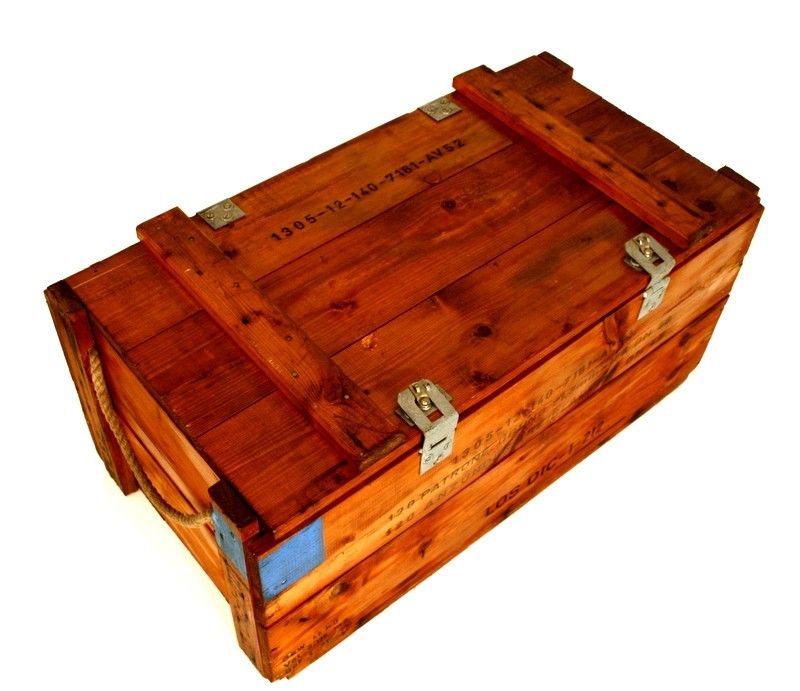 TRUHE a. Tisch MUNITIONSKISTE HOLZ COFFER COFFRE CHEST CASSA CAJA