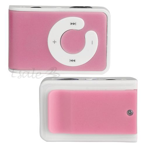 Micro SD/TF Karte USB  Musik Player Spieler Clip + Ohrhörer Pink