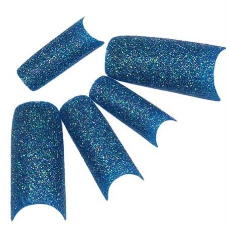 KT567 100 Blau Flitter künstliche French Nagel Tips