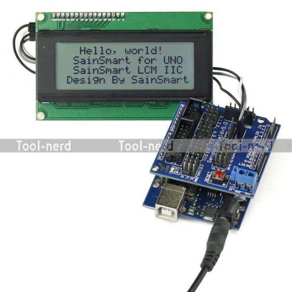 SainSmart UNO + Sensor Shield V5 + IIC LCD 2004 Shield White 4 Arduino