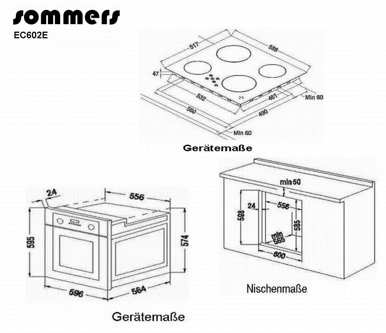 Einbauherdset Glaskeramikkochfeld 6 Funktionen Grill Umluft