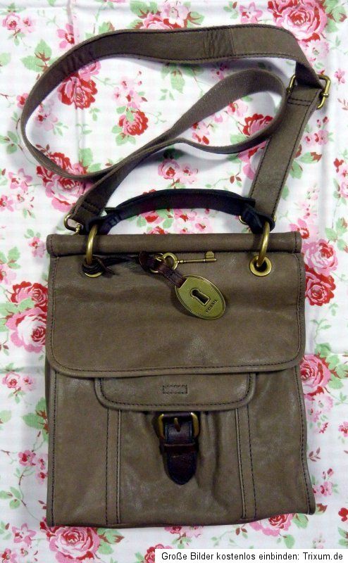 TOP sehr schöne FOSSIL Leder TASCHE Schultertasche taupe 24 x 26