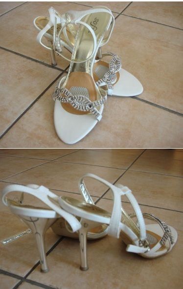 Sandalette weiß silber Strass Gr. 38 Abendschuhe Brautschuhe