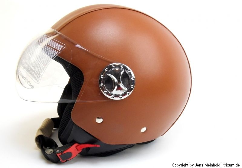 HELM ECE GRÖßE XL   VISIER BRAUNES LEDER für VESPA ROLLER QUAD