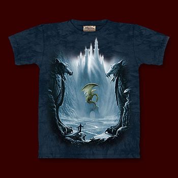 Fantasy Drachen T Shirt Lost Valley, blau, Baumwolle