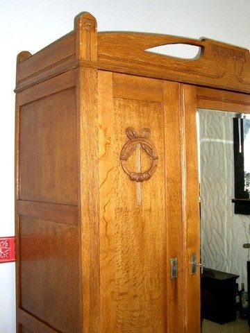 XL Jugendstil Kleiderschrank Dielenschrank ANTIK Garderobe Spiegel