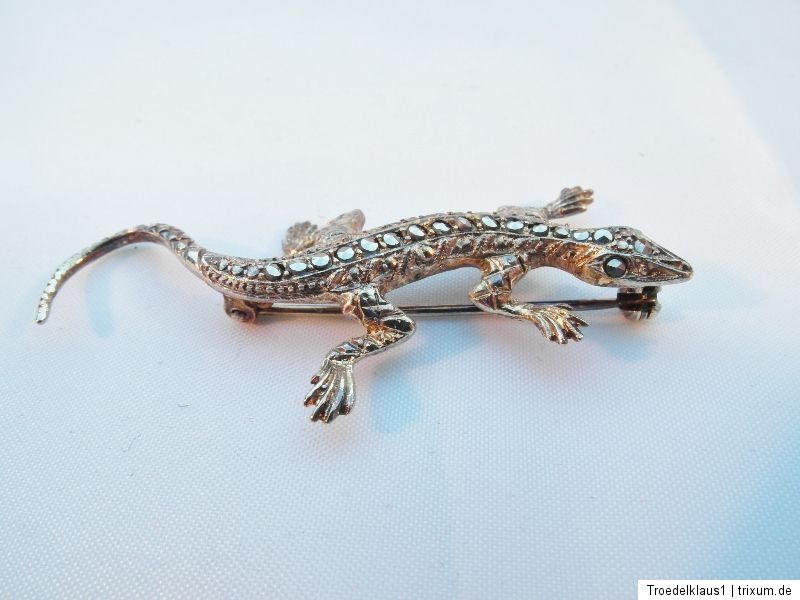 Antike SALAMANDER   Silber   Brosche,mit Markasit,,835 gestempelt