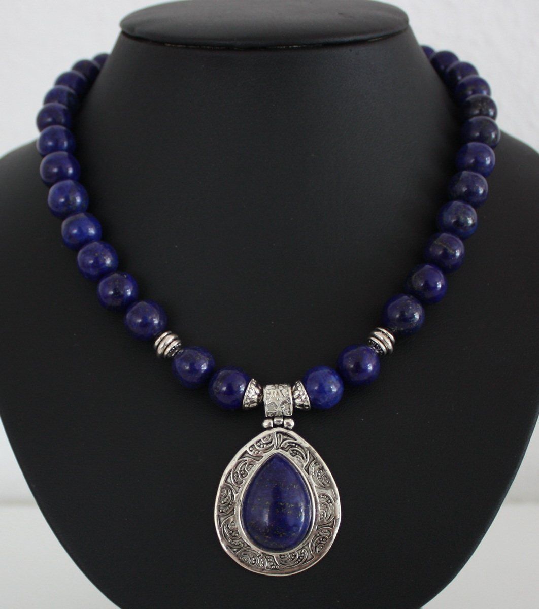 Tolle Lapislazuli Kette mit Lapis Anhänger 46 cm c667