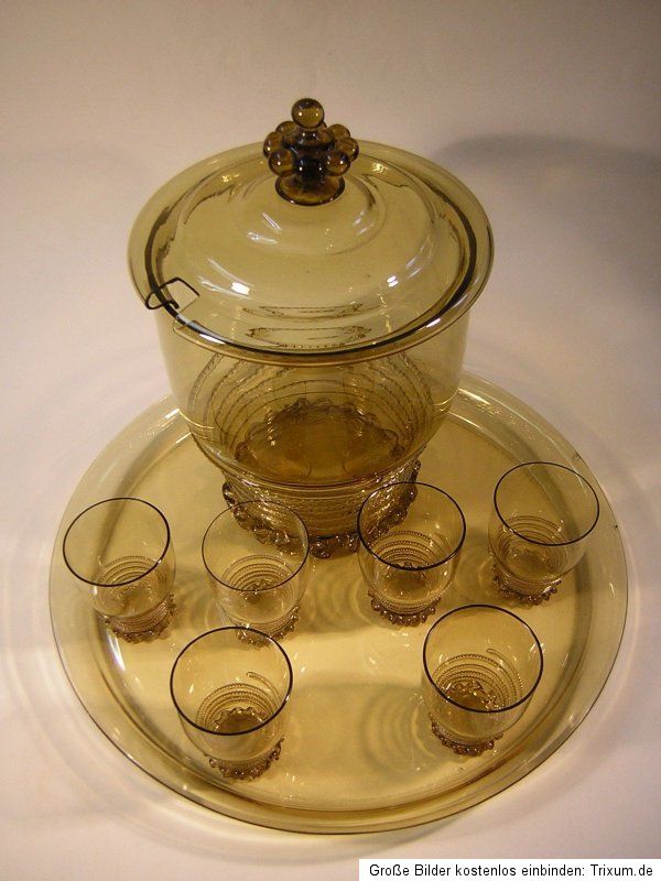 Jugendstil,Glas,Bowle,6 Gläser,Tablett,Theresienthal, um 1900