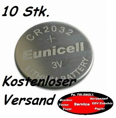 10 x *CR2032*2032*Lithium*Marken*Knopfzellen*3V*Batterie*Eunicell*OEM