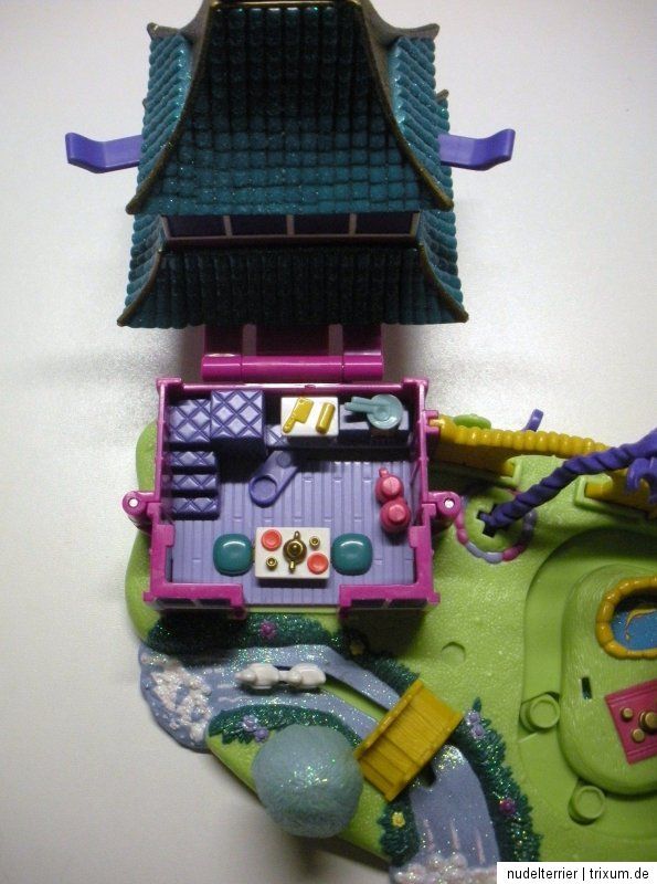 Mini Polly Pocket Mulan Glitzer Palast 1997 Fächer und Puppen