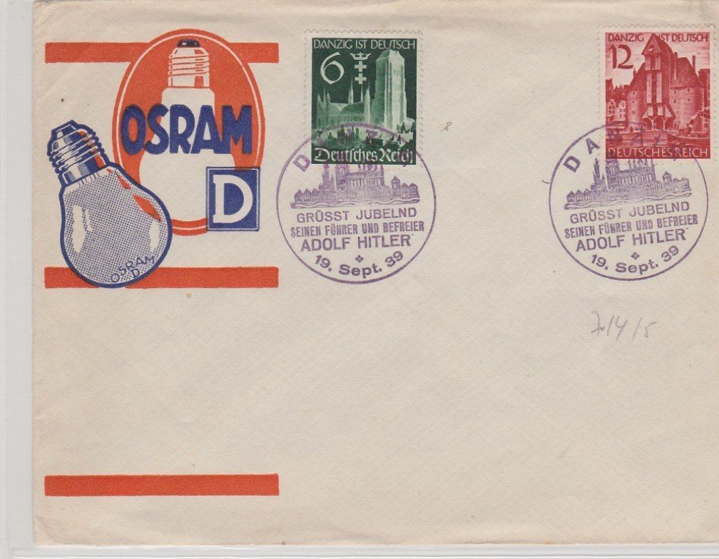 DR Brief mit Sonderstempel 1939 aus Danzig Michel 714, 715