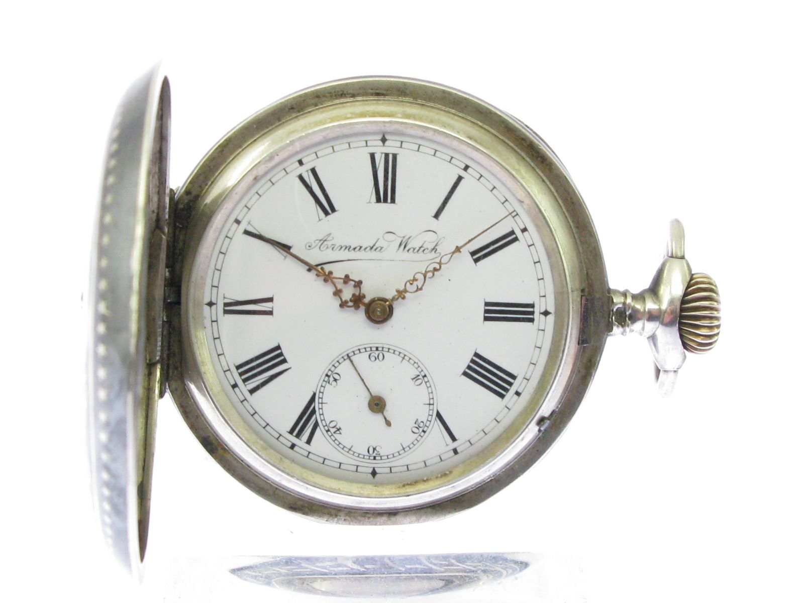 TULASILBER TASCHENUHR MIT JAGDMOTIV UM 1900