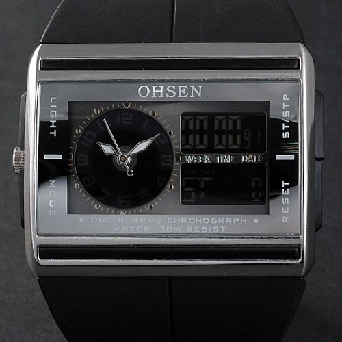 Neu Ohsen Dual Display LCD LED Uhr Damenuhr Herrenuhr Armbanduhr