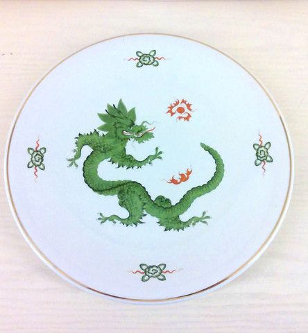 Meissen alter Wandteller grün Mingdrache 30 cm Drache Meissner