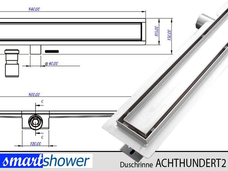 Bodenablauf Duschablauf DUSCHRINNE Ablaufrinne 80cm   Edelstahl frei