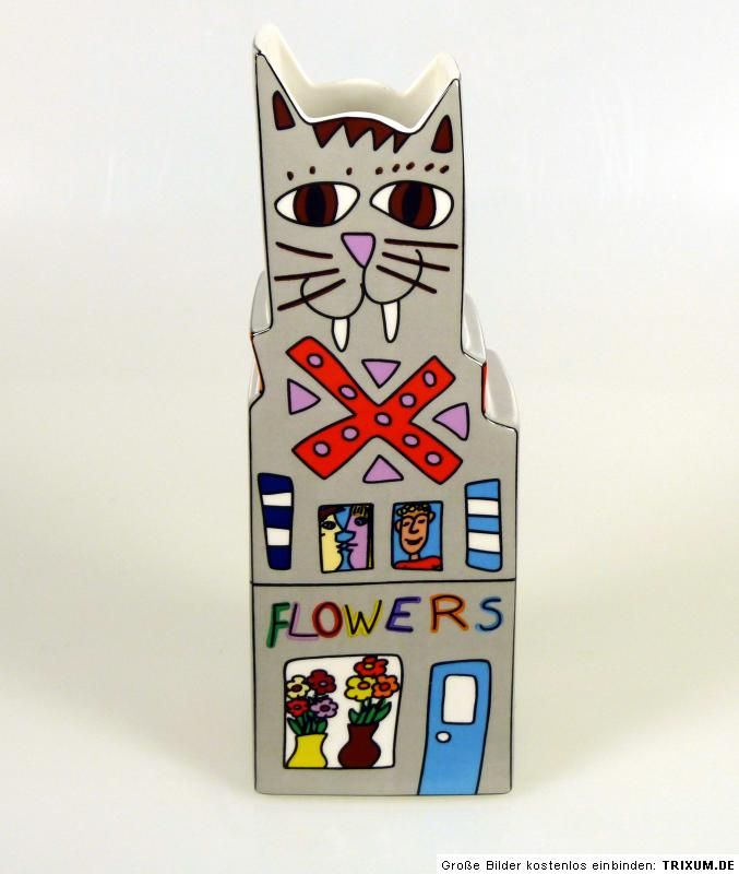 James Rizzi Cat a Flower Vase Porzellan, Goebel Artis Orbis