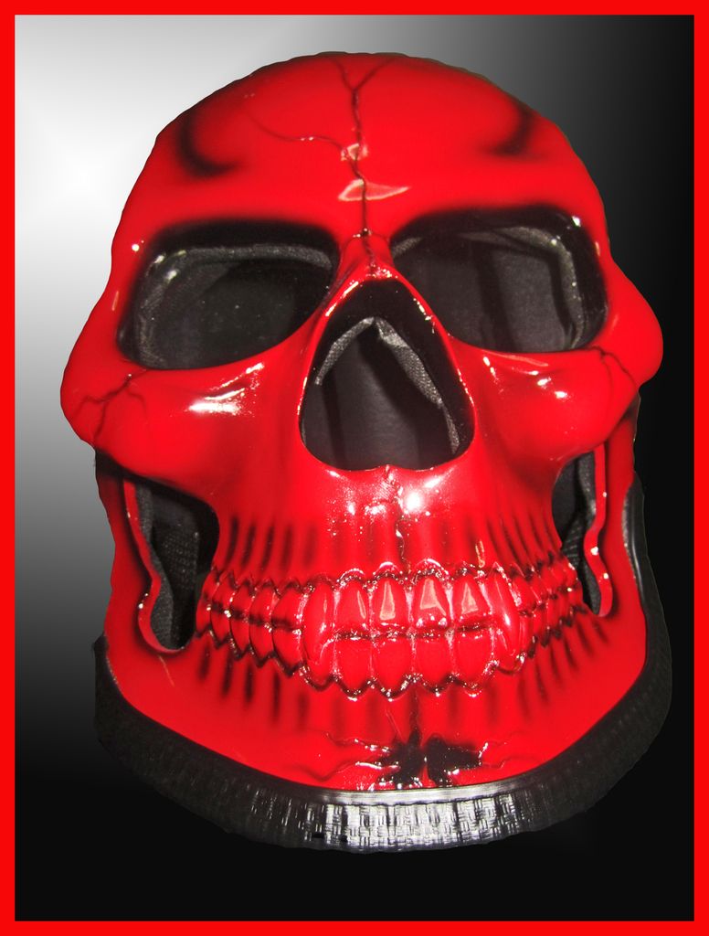 Motorradhelm Biker Totenkopf Helm Rot Custom Rocker WOW