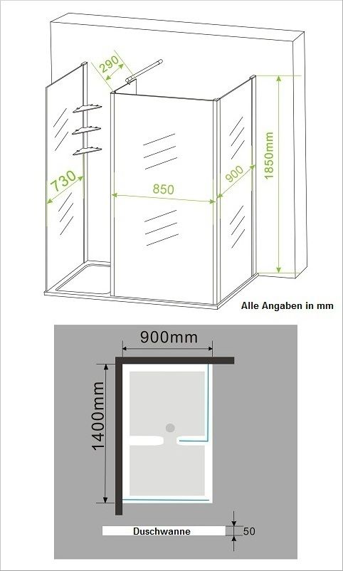 In Dusche Duschwand Nanobeschichtung 80 /90 /100x140x185 #819