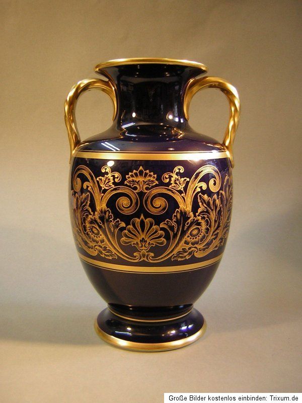 Porzellan,Vase,Amphore,Hutschenreuther,Kobalt,blau,Gold,groß,27cm