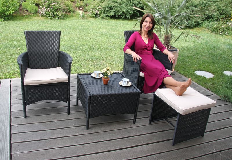 Garten Garnitur ROM, Poly Rattan, braun oder schwarz