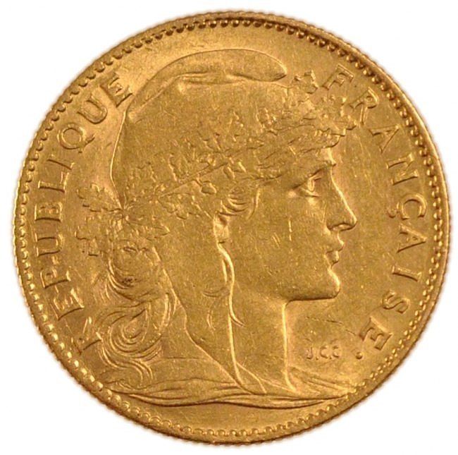 FRANCE 10 FRANCS KM 846 aXF GOLD COIN Rooster 1906