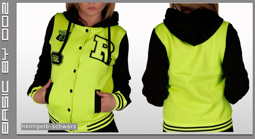 Damen Collegejacke Jacke Neon College Baseball Sweat Hoodie