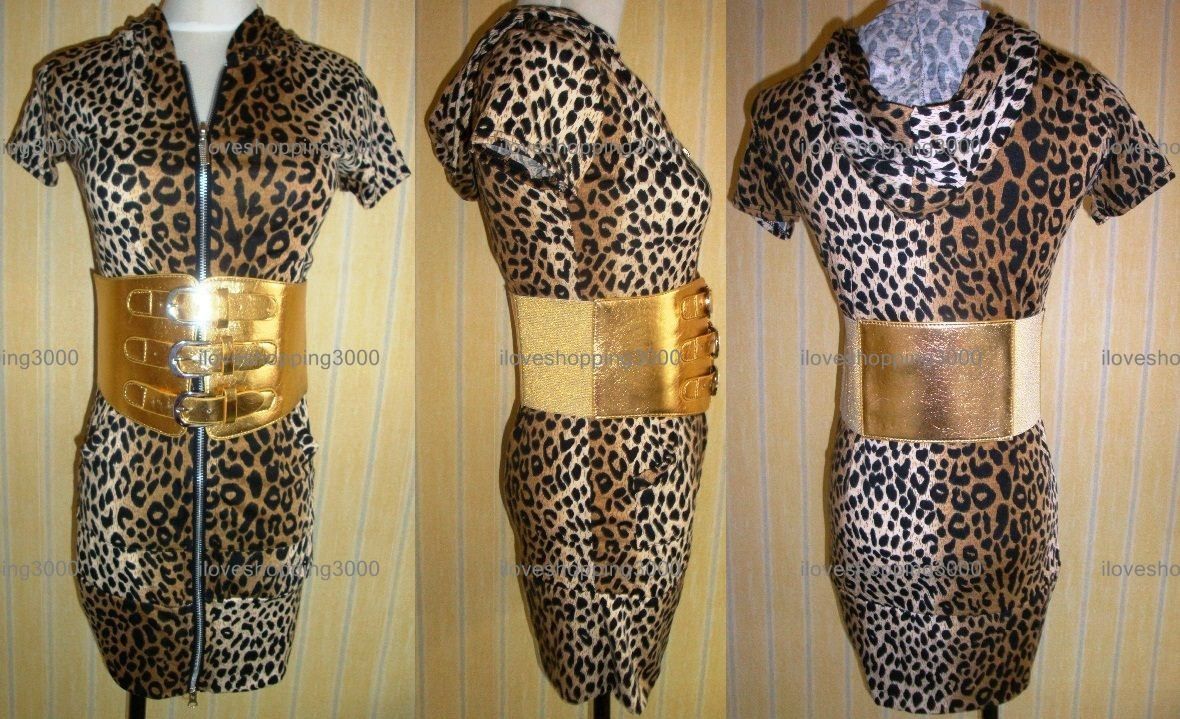 LEOPARD Animal Print Bodycon Hooded Zip up Sweat Jumper Hoodie Short