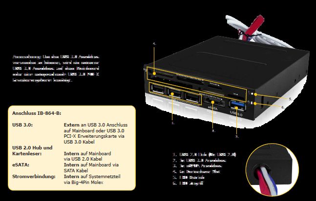 Icy Box IB 864 B Cardreader USB 3.0 Frontpanel 3.5