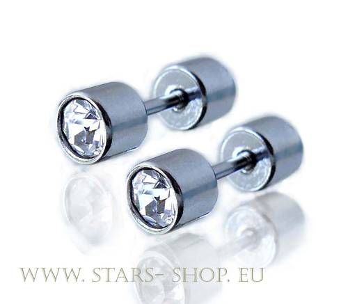 Fake Plug Ohrstecker Edelstahl Strass 5 mm Weiß *MS877