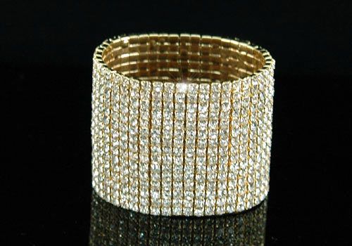 15 Reihen Gold Strass Armband Armreif Silber Schmuck B915G