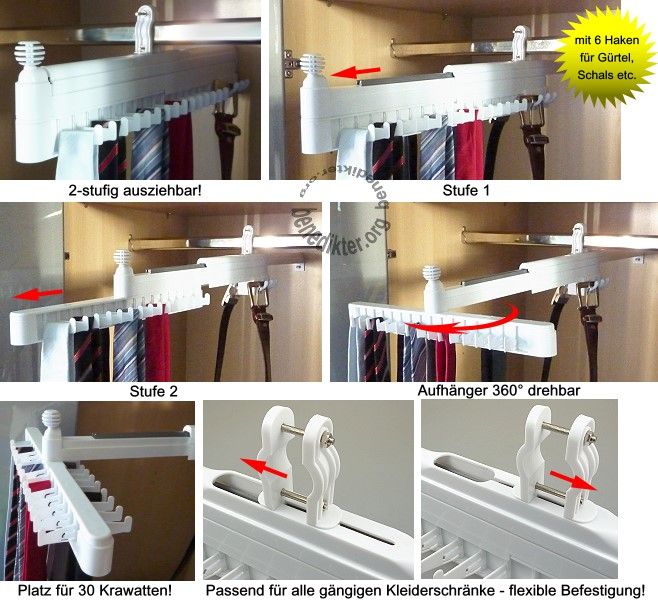 KRAWATTENHALTER AUSZIEHBAR & DREHBAR FÜR 30 KRAWATTEN