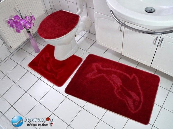 BADGARNITUR * BADTEPPICH * BAD WC GARNITUR * 3 TEILIG BORDEAUX ROT