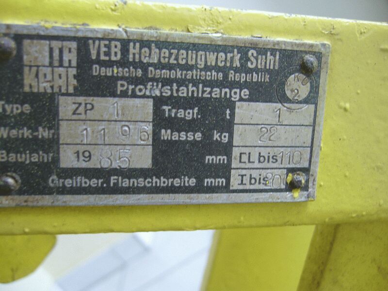 Profilstahlzange Takraf Suhl DDR 1Tonne Tragkraft