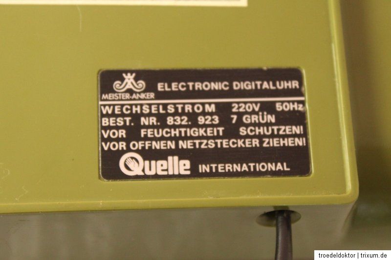 Quelle Meister Anker Uhr Electronic Digitaluhr Wecker 70er grün green