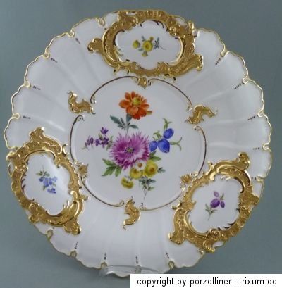 Meissen +NP 956,  € Prunk schale ø30cm Blumen bukett Goldbronze 1