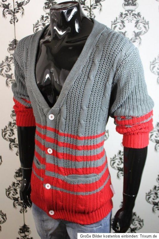 HUMÖR STRICKJACKE L CARDIGAN COOL GRAU GESTREIFT NEU WINTER HAMMER