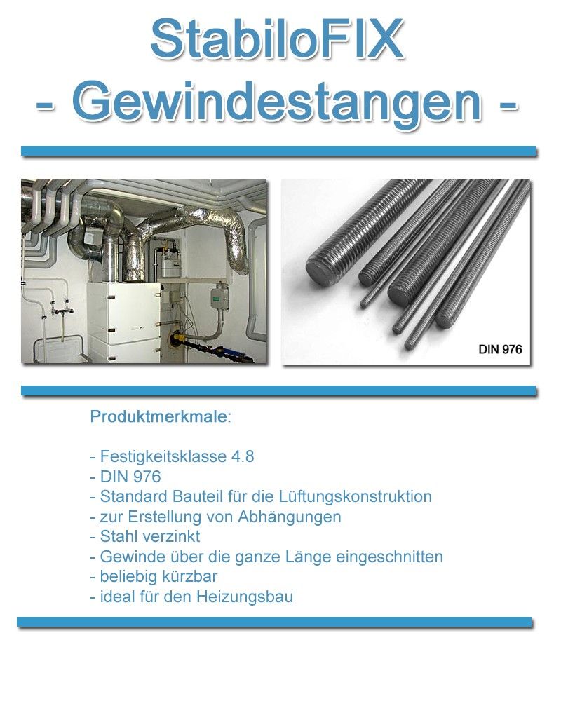 25x StabiloFix Gewindestangen M8 x 100 cm Stahl DIN 976 verzinkt