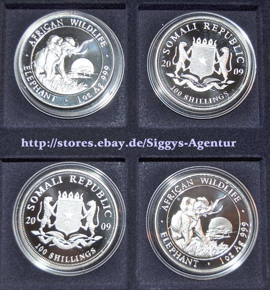 2009 Somalia Elefant, 1 oz Silber Münze, 999/1000 Ag, African