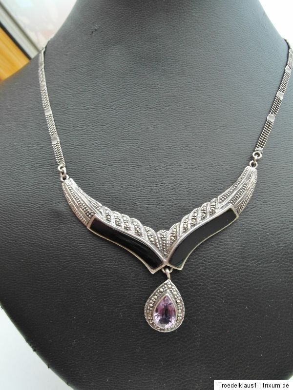 Schweres antikes Markasit   Silber Collier,mit Amethyst+Onyx,925