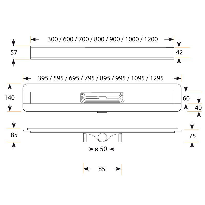 Edelstahl Duschrinne 995 mm 900 mm Ablaufrinne Duschablauf gebürstet